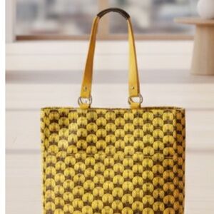 Chic Yellow signature Patterned Tote Bag HSFT leather & canvas